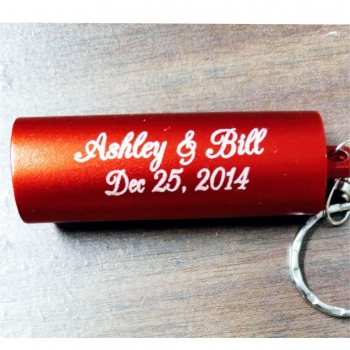 Personalized 3 LED Red Flashlight Key Chain Wedding Favor
