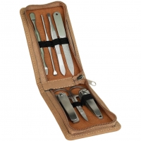 Brown Leatherette 7 Piece Manicure Gift Set