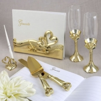 Personalized Gold Double Heart Champagne Flutes