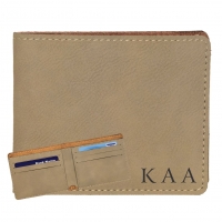 Personalized Light Brown Leatherette Men's Bi-fold Wallet