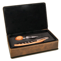 Rustic and Gold Leatherette 2-Piece Wine Tool Set